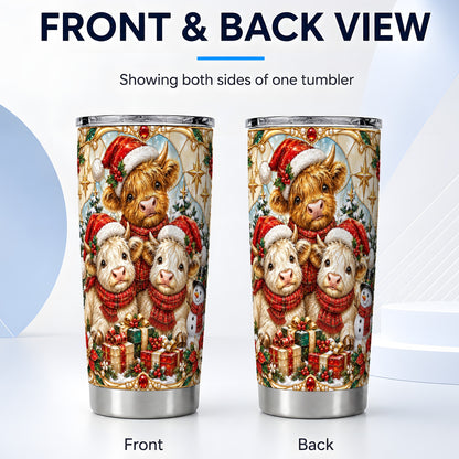 #pl[20oz|Steel] Stained Glass Cow Tumbler 20oz, Christmas Calves Stainless Steel Travel Cup