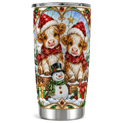 #pl[20oz|Steel] Stained Glass Cow Tumbler 20oz, Winter Tumbler, Stainless Steel Travel Cup