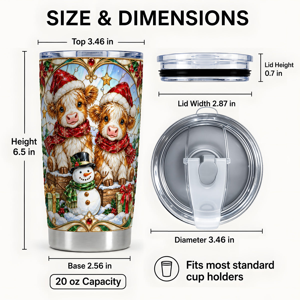 #pl[20oz|Steel] Stained Glass Cow Tumbler 20oz, Winter Tumbler, Stainless Steel Travel Cup