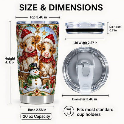 #pl[20oz|Steel] Stained Glass Cow Tumbler 20oz, Winter Tumbler, Stainless Steel Travel Cup
