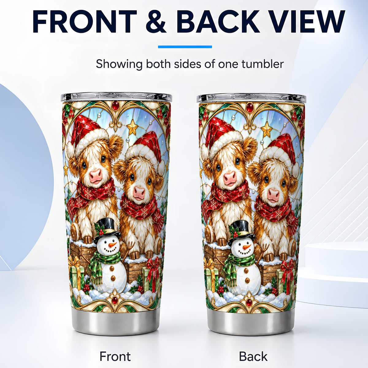 #pl[20oz|Steel] Stained Glass Cow Tumbler 20oz, Winter Tumbler, Stainless Steel Travel Cup