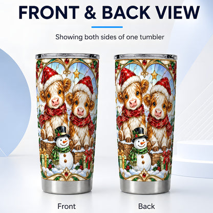 #pl[20oz|Steel] Stained Glass Cow Tumbler 20oz, Winter Tumbler, Stainless Steel Travel Cup