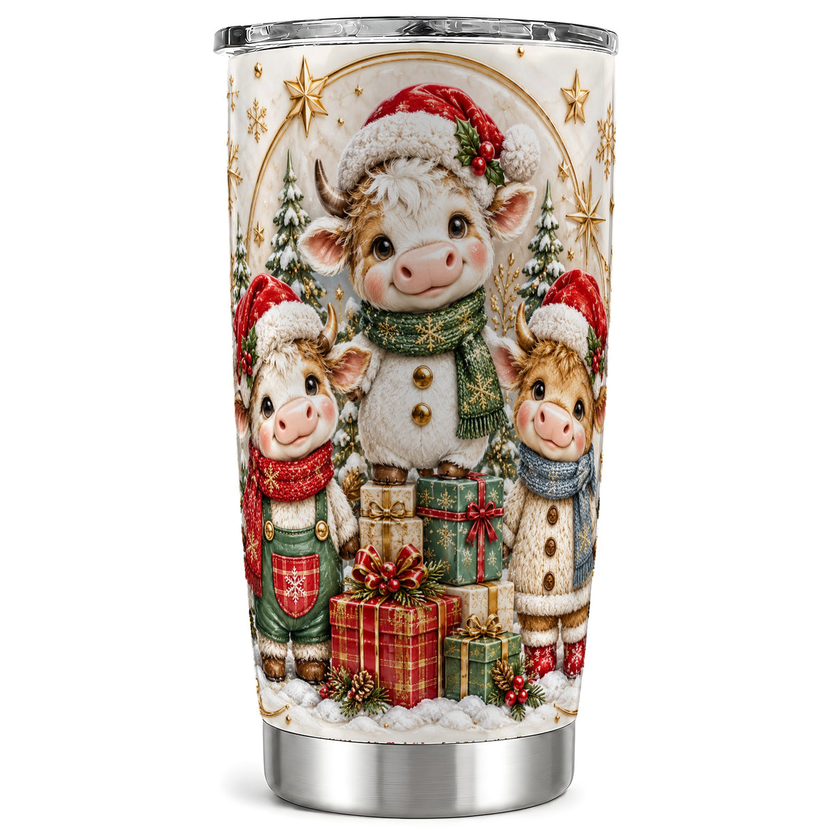 #pl[20oz|Steel] Cute Christmas Cow Tumbler 20oz, Calf Tumbler, Stainless Steel Travel Cup