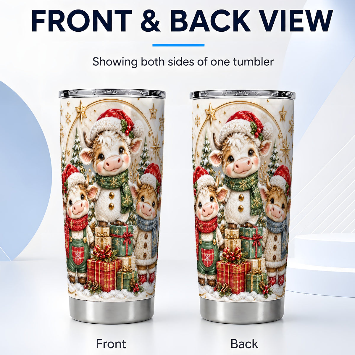 #pl[20oz|Steel] Cute Christmas Cow Tumbler 20oz, Calf Tumbler, Stainless Steel Travel Cup