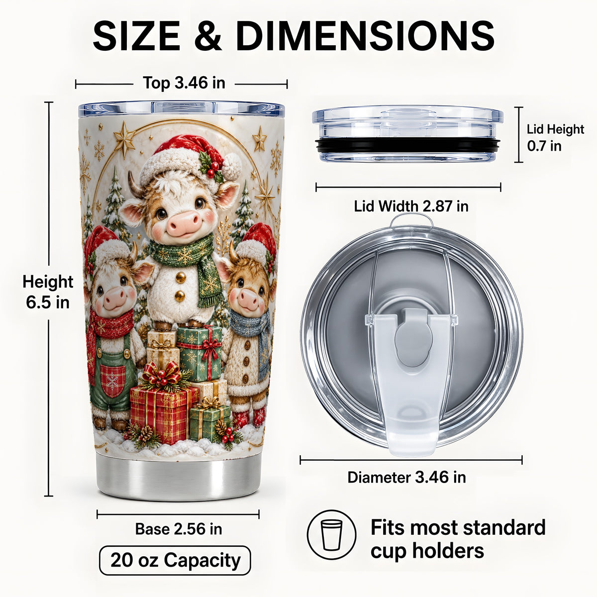 #pl[20oz|Steel] Cute Christmas Cow Tumbler 20oz, Calf Tumbler, Stainless Steel Travel Cup