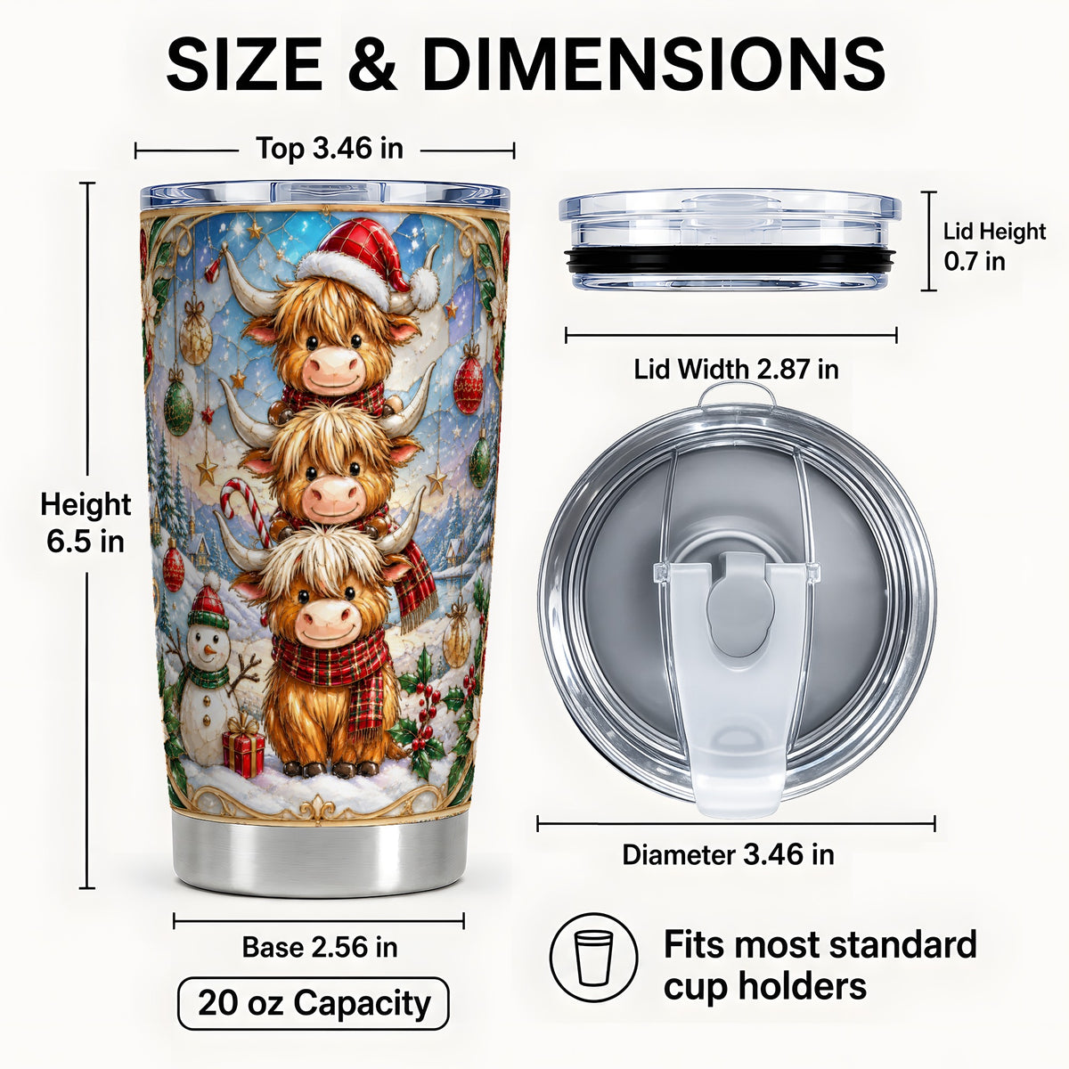 #pl[20oz|Steel] Highland Cow Tumbler 20oz, Holiday Tumbler, Stainless Steel Travel Cup