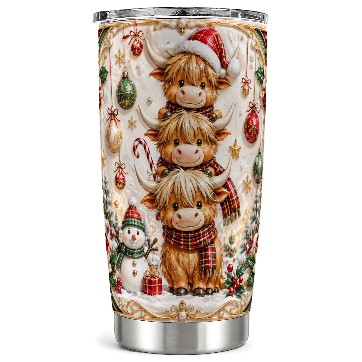 #pl[20oz|Steel] Stacked Cow Tumbler 20oz, Christmas Tumbler, Stainless Steel Travel Cup