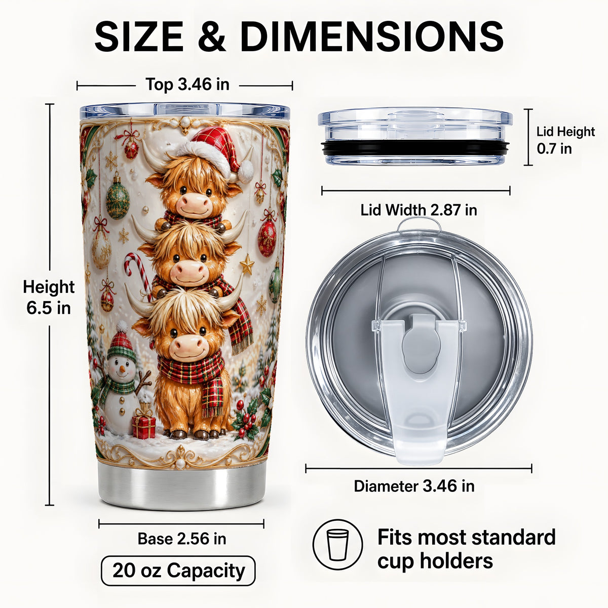 #pl[20oz|Steel] Stacked Cow Tumbler 20oz, Christmas Tumbler, Stainless Steel Travel Cup