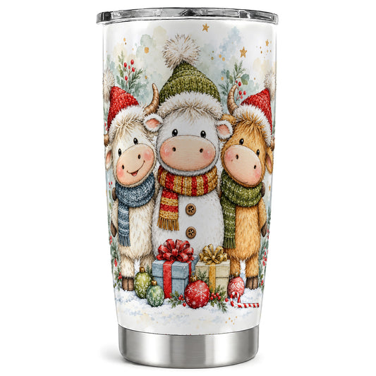 #pl[20oz|Steel] Watercolor Cow Tumbler 20oz, Christmas Tumbler, Stainless Steel Travel Cup