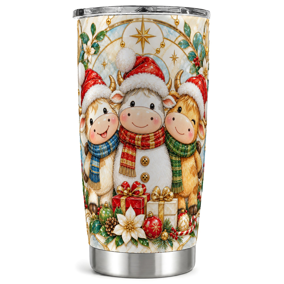 #pl[20oz|Steel] Festive Cow Tumbler 20oz, Christmas Tumbler, Stainless Steel Travel Cup