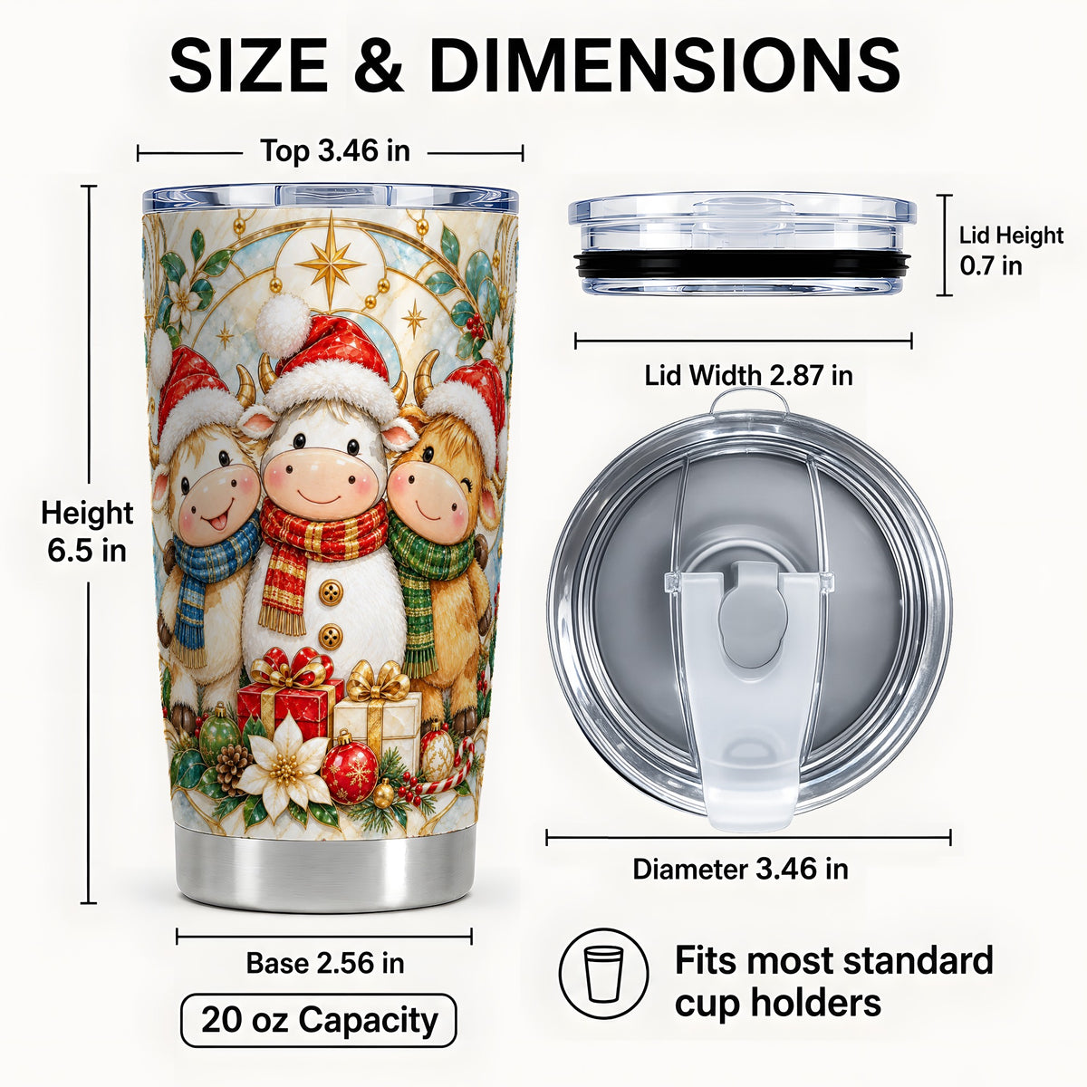 #pl[20oz|Steel] Festive Cow Tumbler 20oz, Christmas Tumbler, Stainless Steel Travel Cup
