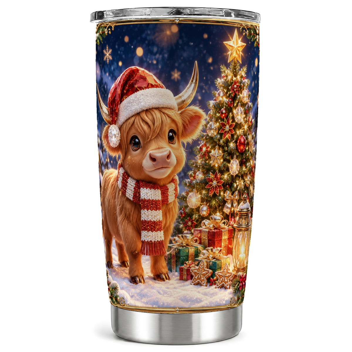 #pl[20oz|Steel] Cute Christmas Highland Cow Tumbler 20oz, Holiday Tumbler, Travel Cup