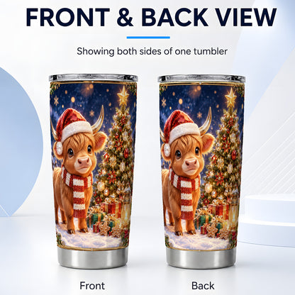 #pl[20oz|Steel] Cute Christmas Highland Cow Tumbler 20oz, Holiday Tumbler, Travel Cup