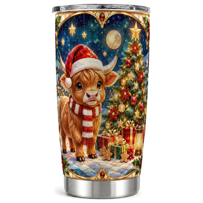 #pl[20oz|Steel] Stained Glass Christmas Cow Tumbler 20oz, Holiday Tumbler, Steel Travel Cup