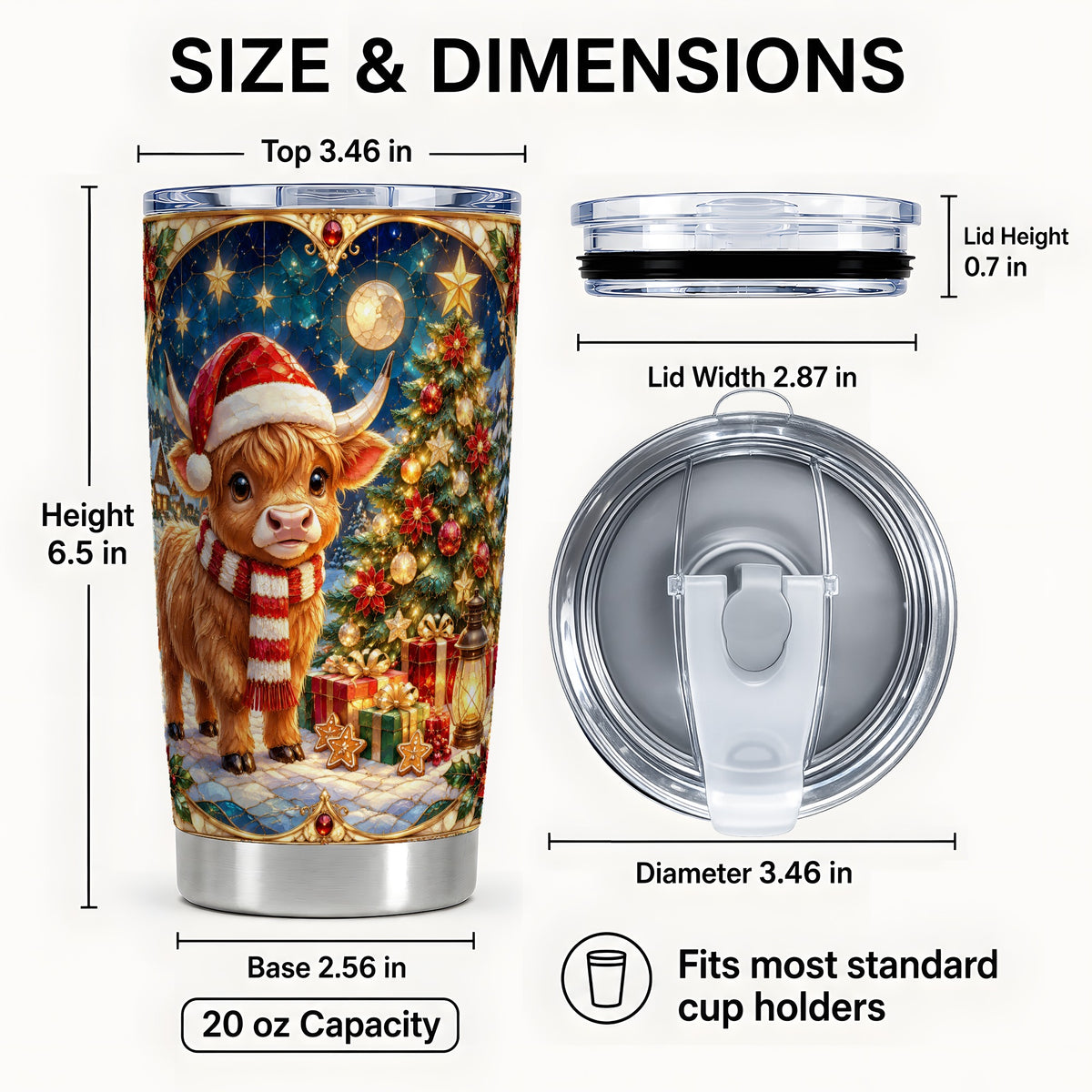 #pl[20oz|Steel] Stained Glass Christmas Cow Tumbler 20oz, Holiday Tumbler, Steel Travel Cup