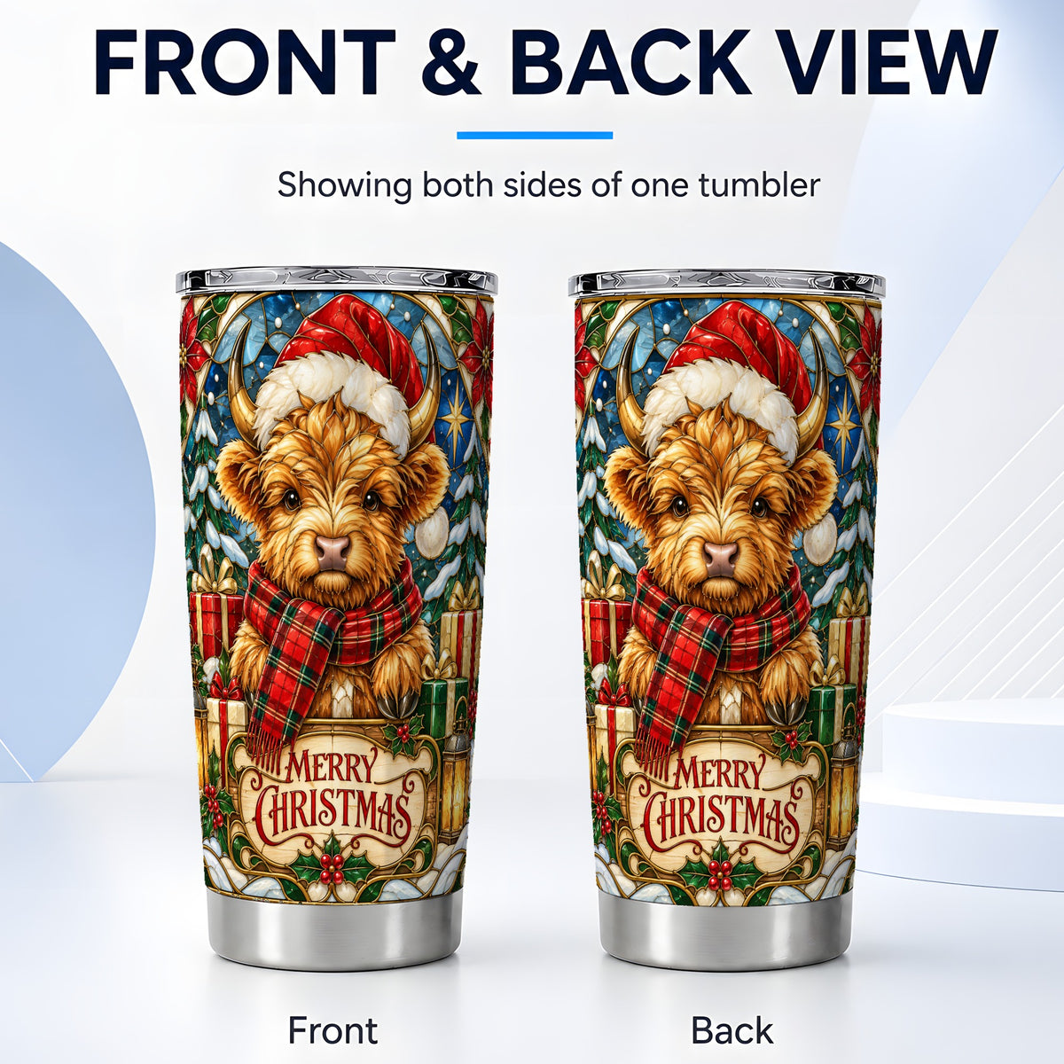 #pl[20oz|Steel] Merry Christmas Highland Cow Tumbler 20oz, Holiday Tumbler, Travel Cup