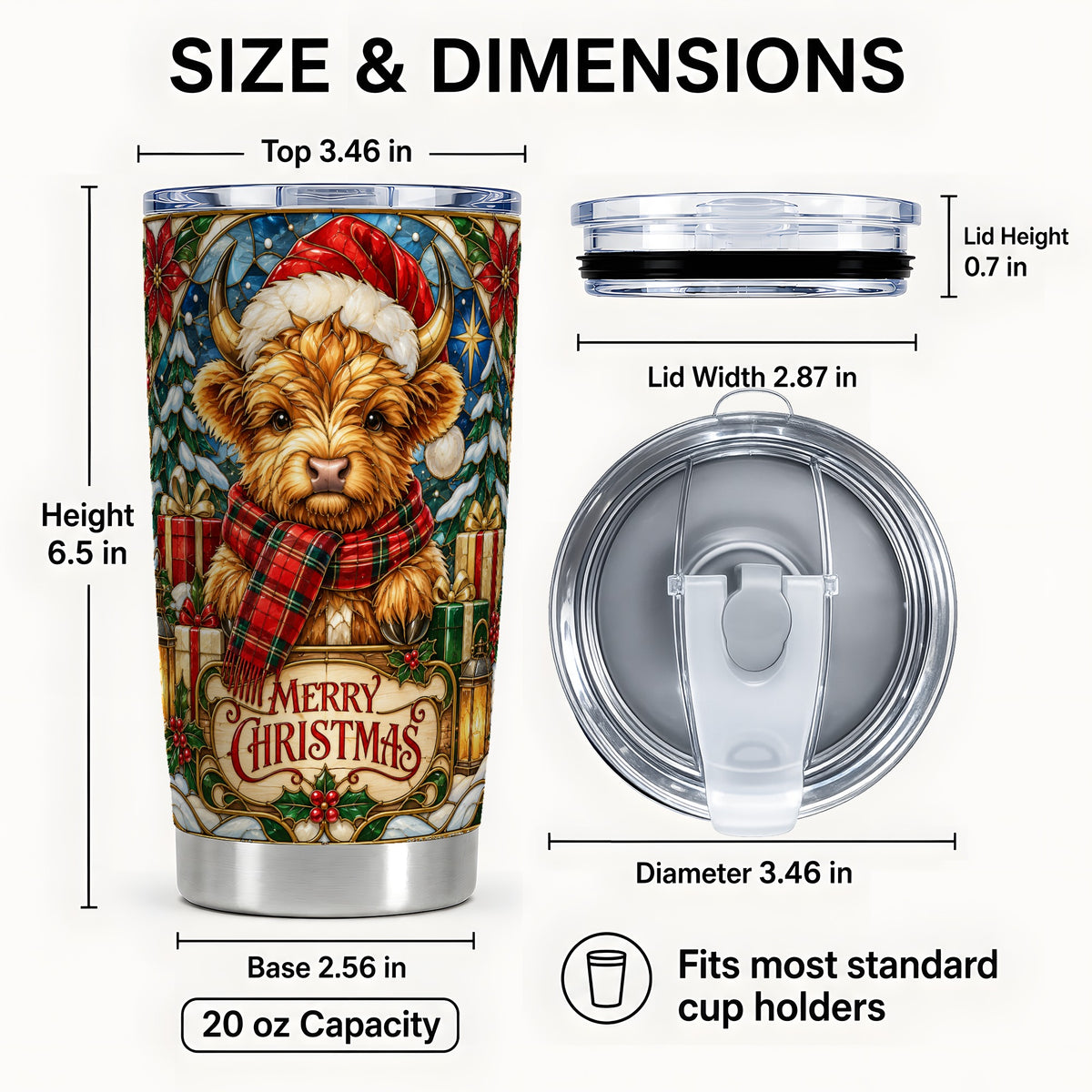#pl[20oz|Steel] Merry Christmas Highland Cow Tumbler 20oz, Holiday Tumbler, Travel Cup