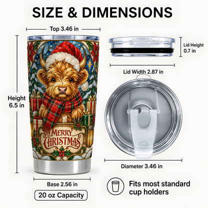 #pl[20oz|Steel] Merry Christmas Highland Cow Tumbler 20oz, Holiday Tumbler, Travel Cup