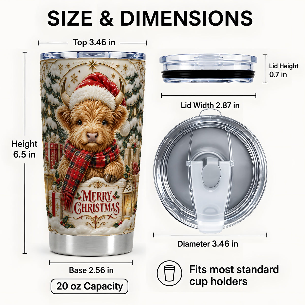 #pl[20oz|Steel] Snowy Christmas Highland Cow Tumbler 20oz, Holiday Tumbler, Travel Cup