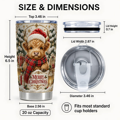 #pl[20oz|Steel] Snowy Christmas Highland Cow Tumbler 20oz, Holiday Tumbler, Travel Cup