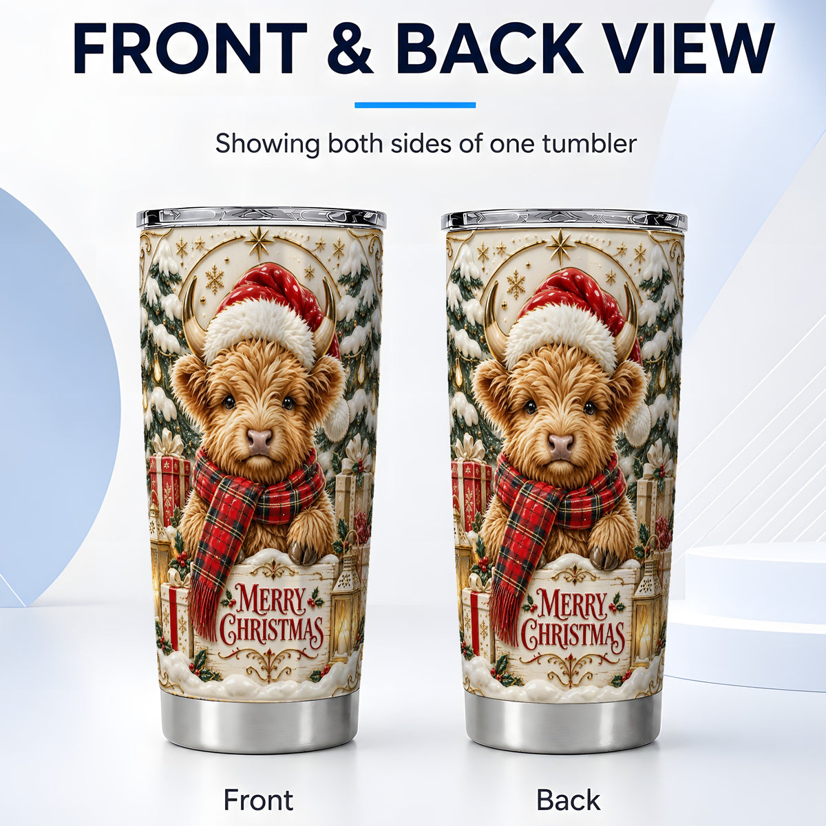 #pl[20oz|Steel] Snowy Christmas Highland Cow Tumbler 20oz, Holiday Tumbler, Travel Cup