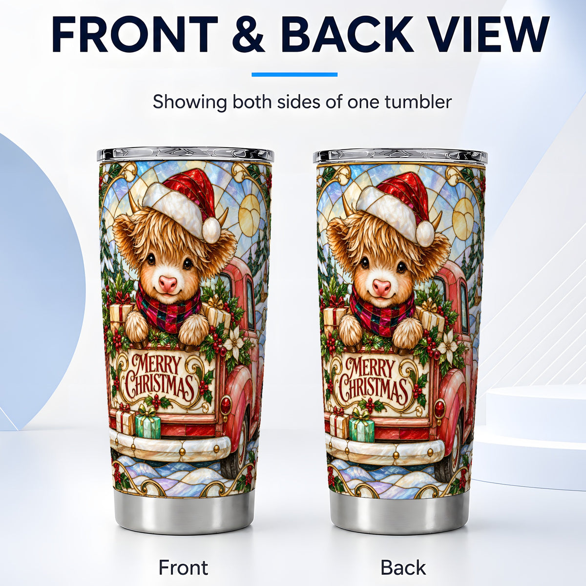 #pl[20oz|Steel] Christmas Highland Cow Truck Tumbler 20oz, Holiday Tumbler, Travel Cup