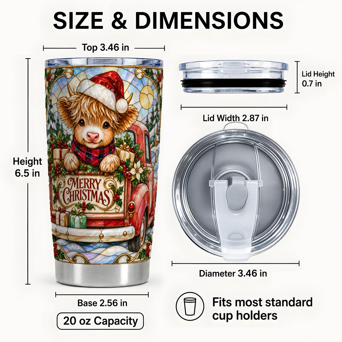 #pl[20oz|Steel] Christmas Highland Cow Truck Tumbler 20oz, Holiday Tumbler, Travel Cup
