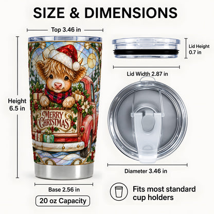 #pl[20oz|Steel] Christmas Highland Cow Truck Tumbler 20oz, Holiday Tumbler, Travel Cup