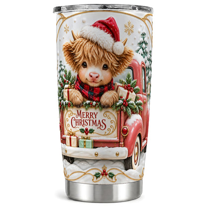 #pl[20oz|Steel] Christmas Cow Tumbler 20oz, Holiday Truck, Stainless Steel Travel Cup