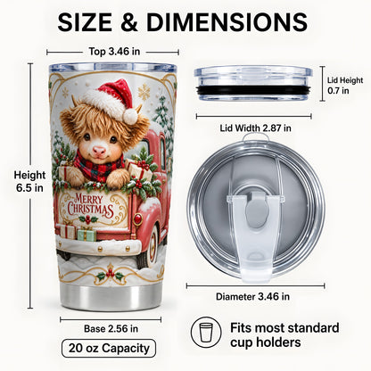 #pl[20oz|Steel] Christmas Cow Tumbler 20oz, Holiday Truck, Stainless Steel Travel Cup