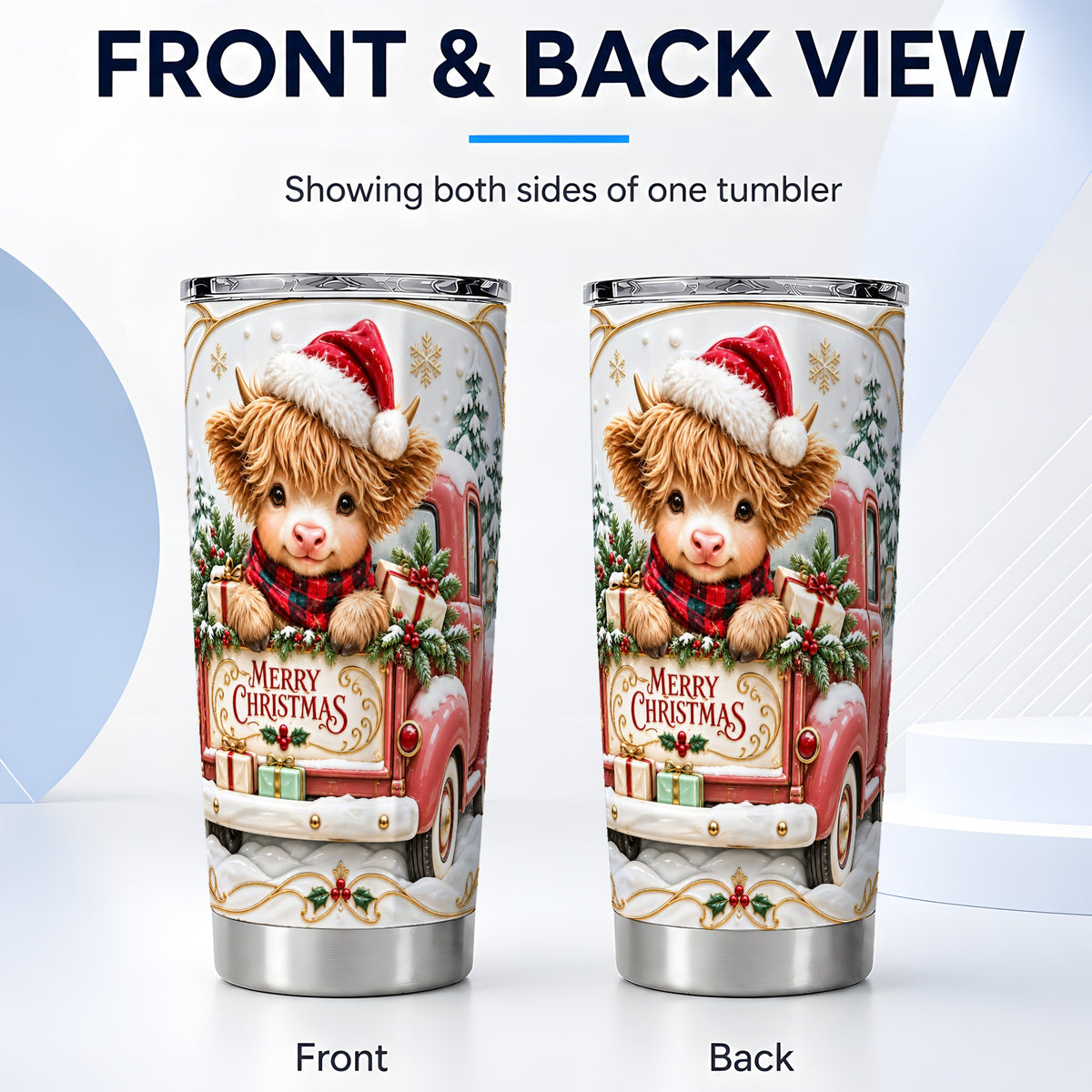 #pl[20oz|Steel] Christmas Cow Tumbler 20oz, Holiday Truck, Stainless Steel Travel Cup