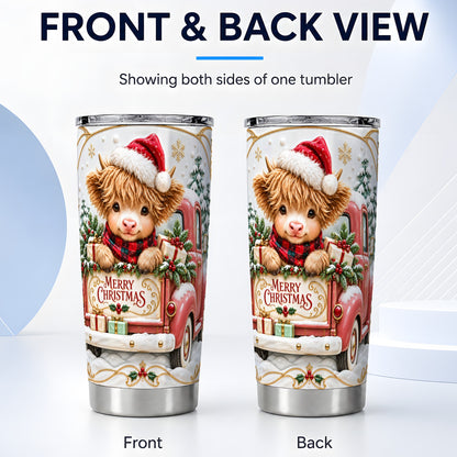 #pl[20oz|Steel] Christmas Cow Tumbler 20oz, Holiday Truck, Stainless Steel Travel Cup