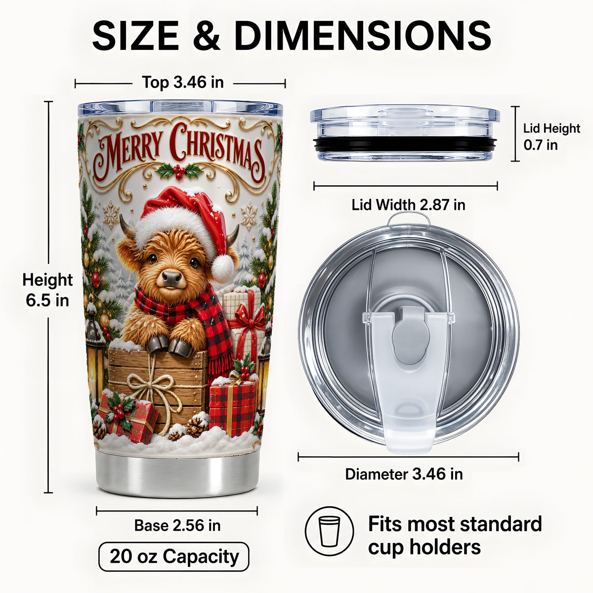 #pl[20oz|Steel] Merry Christmas Cow Tumbler 20oz, Cozy Winter Stainless Steel Travel Cup