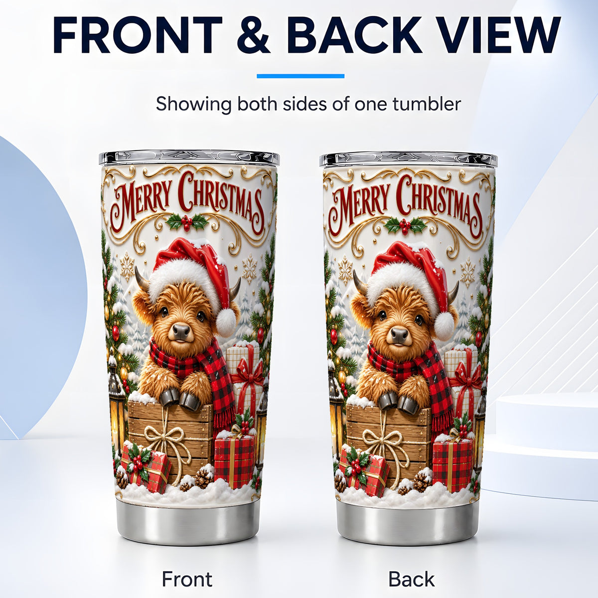 #pl[20oz|Steel] Merry Christmas Cow Tumbler 20oz, Cozy Winter Stainless Steel Travel Cup