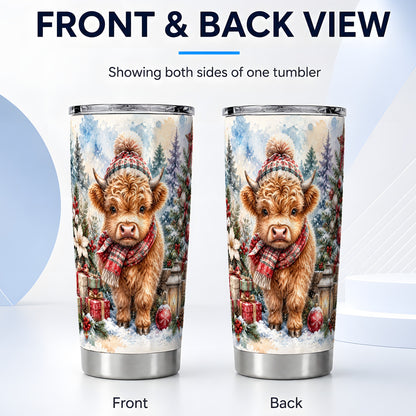 #pl[20oz|Steel] Christmas Highland Cow Tumbler 20oz, Winter Steel Travel Cup