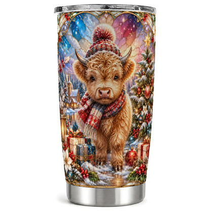 #pl[20oz|Steel] Stained Glass Cow Tumbler 20oz, Christmas Highland Steel Travel Cup