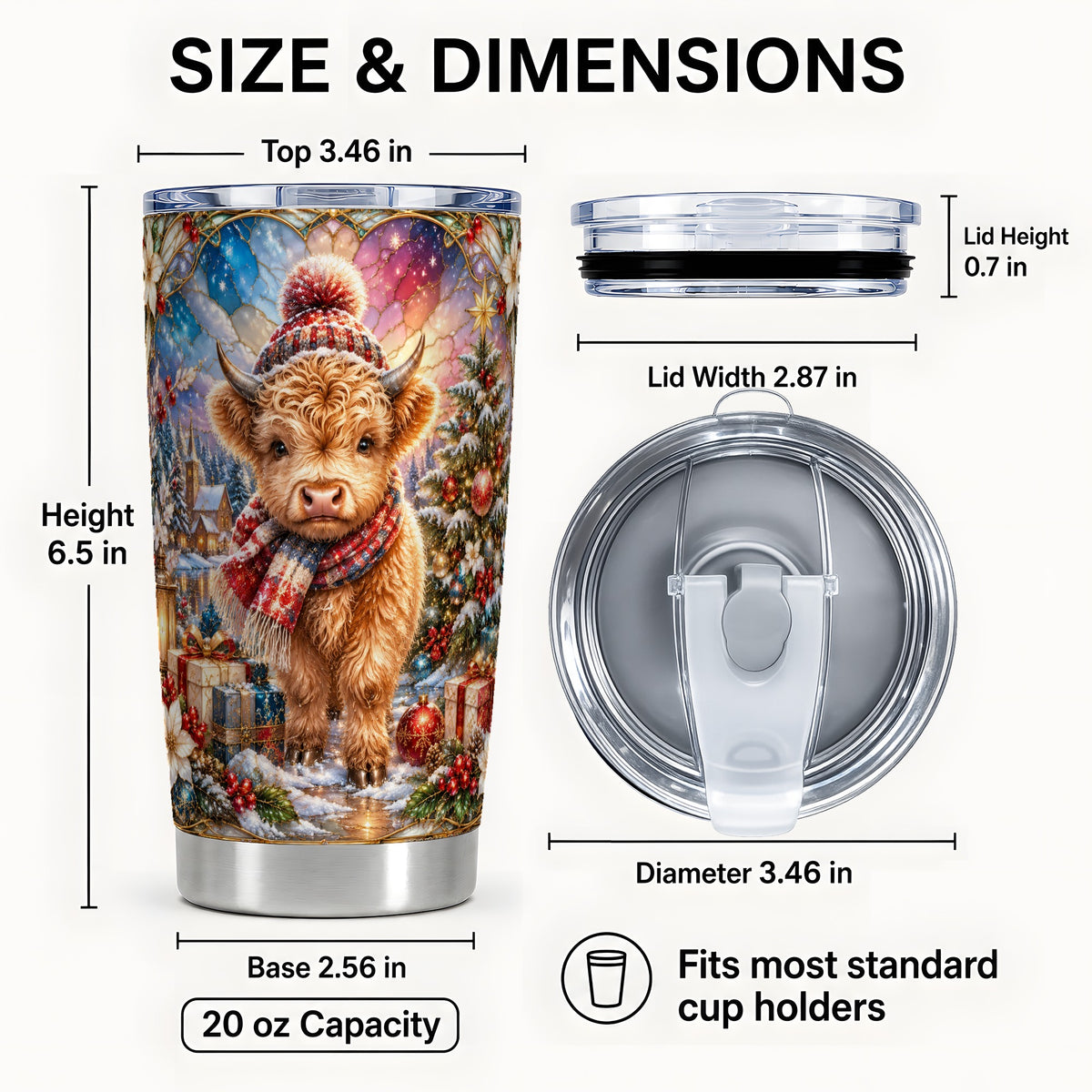 #pl[20oz|Steel] Stained Glass Cow Tumbler 20oz, Christmas Highland Steel Travel Cup