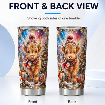 #pl[20oz|Steel] Stained Glass Cow Tumbler 20oz, Christmas Highland Steel Travel Cup