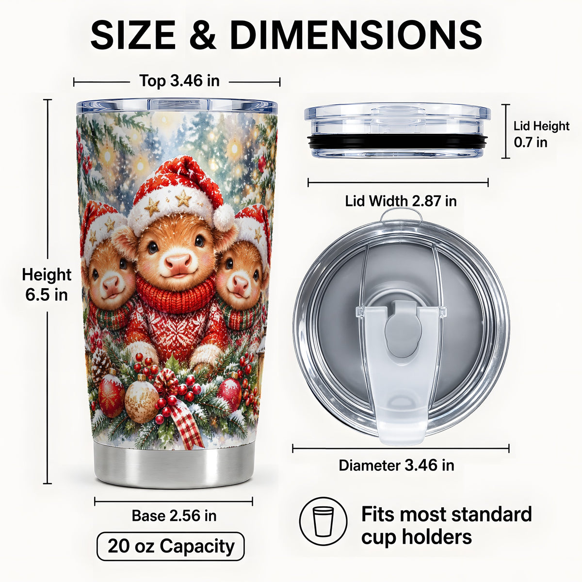 #pl[20oz|Steel] Christmas Cow Trio Tumbler 20oz, Festive Calf Steel Travel Cup