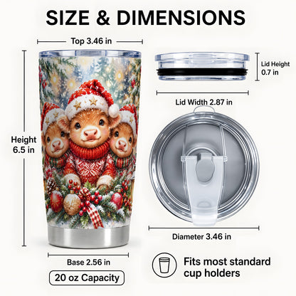 #pl[20oz|Steel] Christmas Cow Trio Tumbler 20oz, Festive Calf Steel Travel Cup