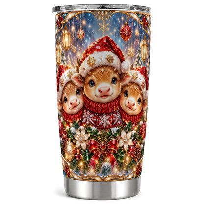 #pl[20oz|Steel] Christmas Cow Trio Tumbler 20oz, Glass Style Steel Travel Cup