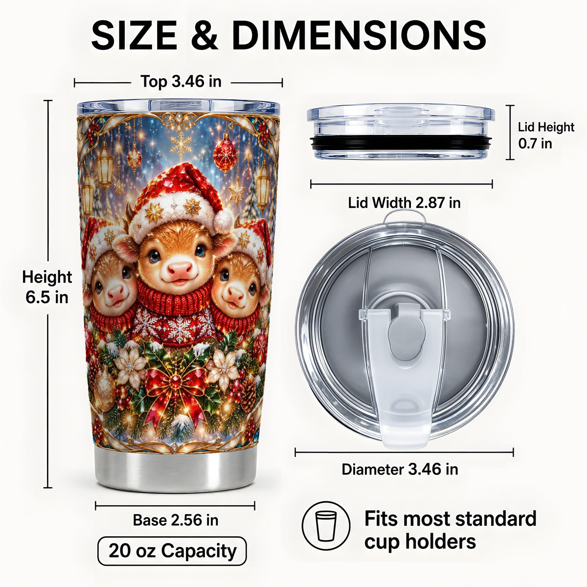 #pl[20oz|Steel] Christmas Cow Trio Tumbler 20oz, Glass Style Steel Travel Cup