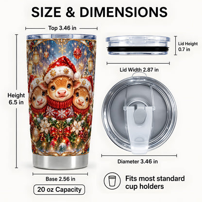 #pl[20oz|Steel] Christmas Cow Trio Tumbler 20oz, Glass Style Steel Travel Cup