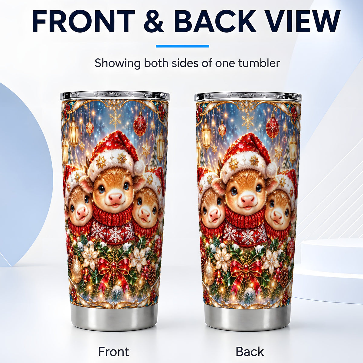 #pl[20oz|Steel] Christmas Cow Trio Tumbler 20oz, Glass Style Steel Travel Cup
