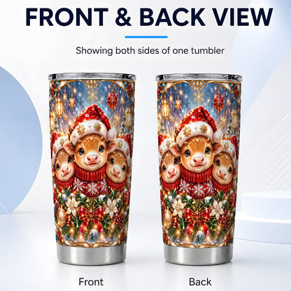 #pl[20oz|Steel] Christmas Cow Trio Tumbler 20oz, Glass Style Steel Travel Cup
