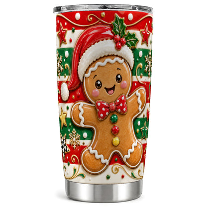 #pl[20oz|Steel] Gingerbread Christmas Tumbler 20oz, Holiday Cookie Steel Travel Cup