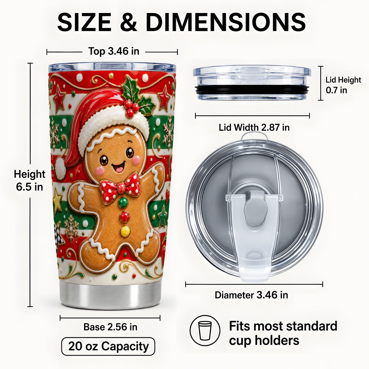 #pl[20oz|Steel] Gingerbread Christmas Tumbler 20oz, Holiday Cookie Steel Travel Cup