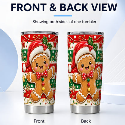 #pl[20oz|Steel] Gingerbread Christmas Tumbler 20oz, Holiday Cookie Steel Travel Cup