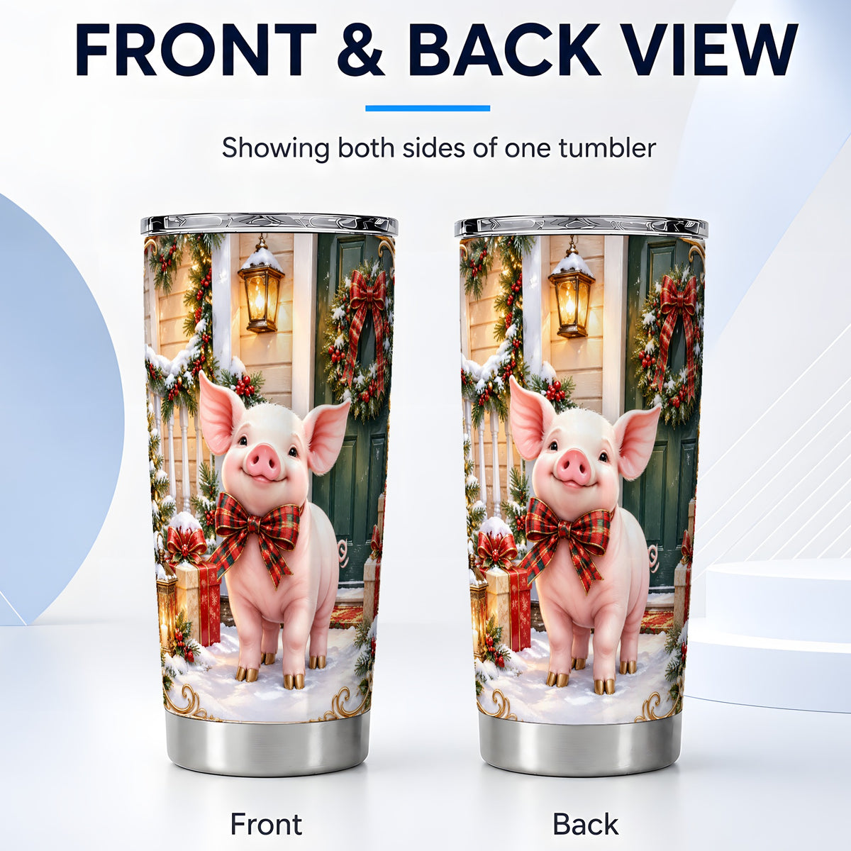 #pl[20oz|Steel] Christmas Pig Tumbler 20oz, Holiday Tumbler, Stainless Steel Travel Cup