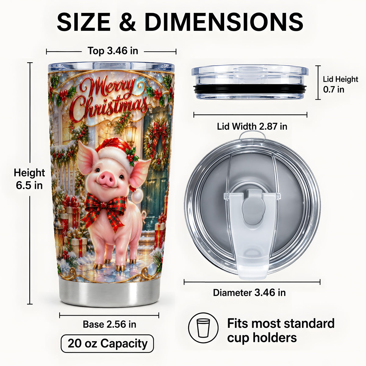 #pl[20oz|Steel] Christmas Pig Tumbler 20oz, Holiday Tumbler, Stainless Steel Travel Cup